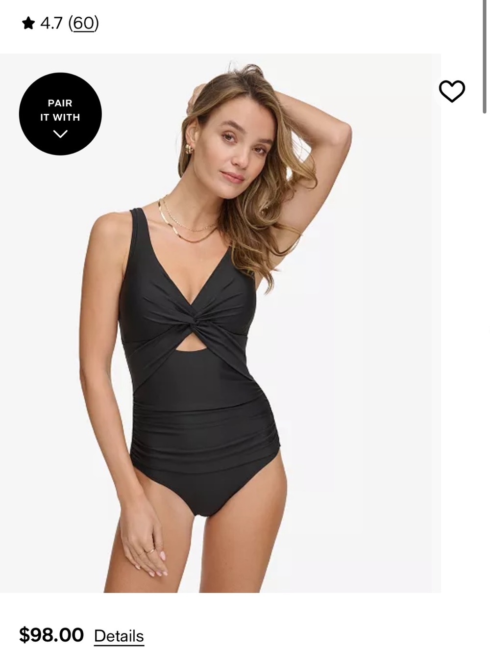 DKNY Twist Hole Shirred Swimsuit